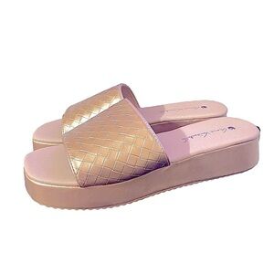 GLORIA VANDERBILT Blanche Platform Leather Slides Women’s Size 10 Rose G…
